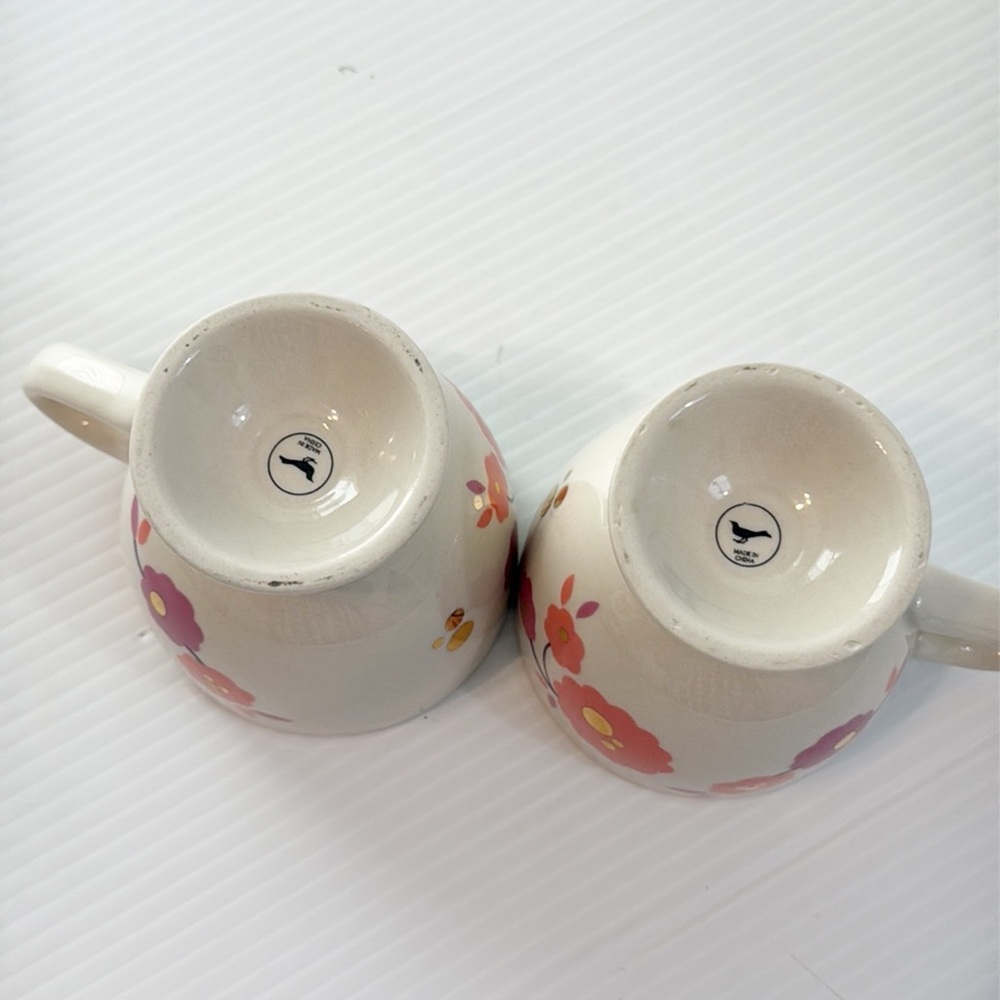 Anthropologie Mauve/Gold Floral Pedestal Mugs - Pair of 2 - Picture 3 of 6